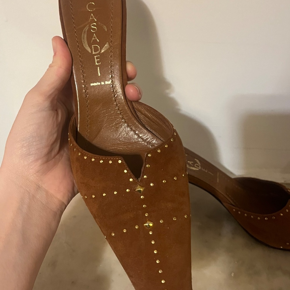 Casadei Brown suede studded mule Sz. 7 - Picture 2 of 5